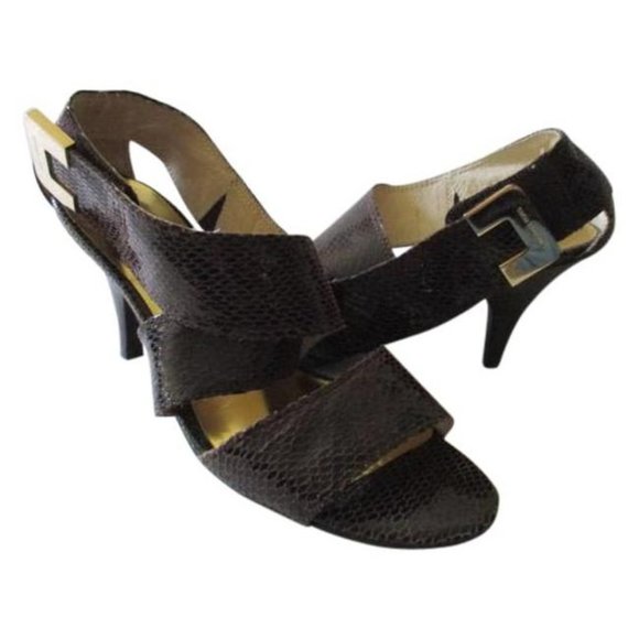 Michael Kors Chocolate Brown Lizard Open Toe Strappy Sandals - Picture 1 of 9